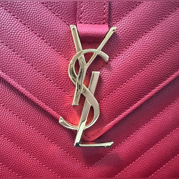 💄 YSL Grain De Poudre Matelasse Chevron Large Monogram Satchel Lipstick Red - Picture 2 of 13